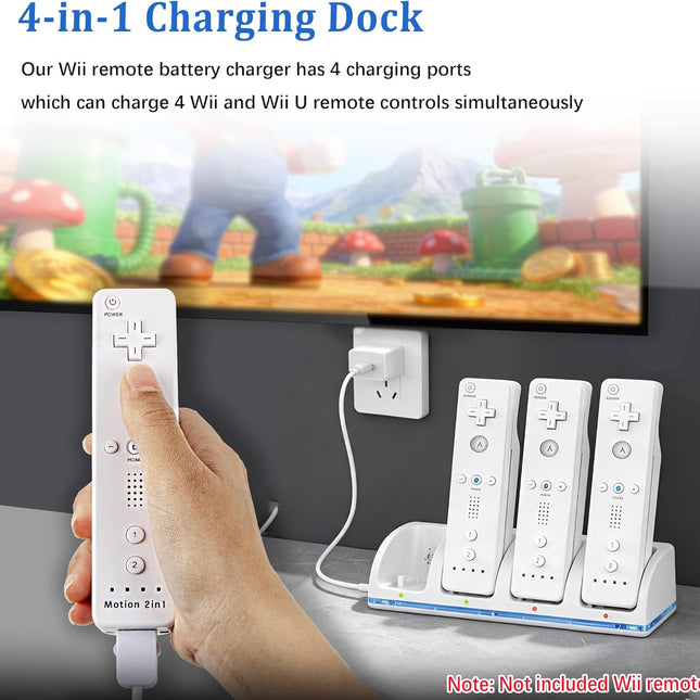4-in-1 Wii Remote Charging Station with 4X 2800mAh Rechargeable Batteries &
