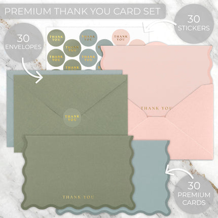 Thank You Cards Set of 30 with Envelopes and Stickers