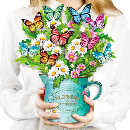 Airpark Pop Up Flower Cards, 3D Paper Flowers Bouquet Mothers Day Card 12’‘ with Blank Note and Envelope, Birthday, Get Well, Anniversary, Greeting Gifts Cards for Women Mom Girls Friends, Daisies and Butterflies