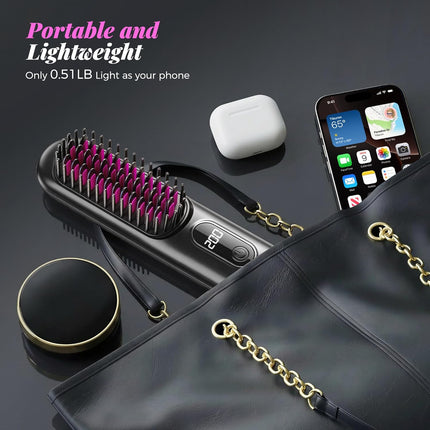 Go Brush Pro 2026, Cordless Hair Straightener Brush, Mini Hair Straightener with 4 Temperature Settings, Portable Hair Straightener Brush with MCH Heating and Ionic & Ceramic Care for Women (Black)