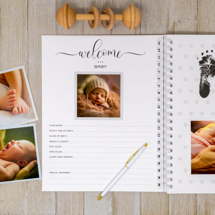 Personalized Baby Journal - Hardcover First Year Album Customized with Baby’s Name & Initial - Prompted Baby Memory Book (Floral Wreath Initial)