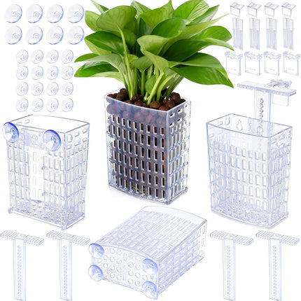 2026 Latest Upgraded Aquarium Plant Holder Adjustable Height with Extendable Hook and Suction Cup for Fish Tank Aquaponic Plant Cultivation and Aquascape Accessories Decorations (4 Pack) Transparent