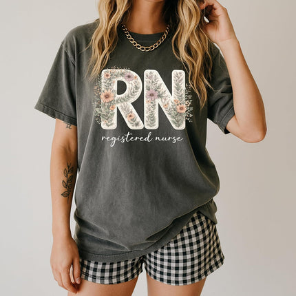 Floral RN Registered Nurse Comfort Colors T-Shirt Cute Botanical Nurse Shirt Healthcare Worker Gift