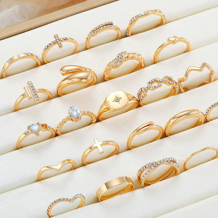 Gold Stackable Rings Set for Women, Gold Plated Chunky Crystal Finger Rings