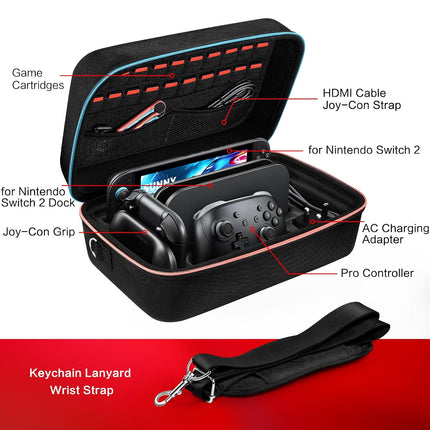 ivoler Carrying Storage All in One Case for Nintendo Switch 2 (2025),Portable Travel All Protective Hard Messenger Bag Soft Lining 20 Games for Switch 2 Console Pro Controller Accessories Black