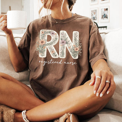 Floral RN Registered Nurse Comfort Colors T-Shirt Cute Botanical Nurse Shirt Healthcare Worker Gift