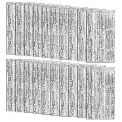 2 Pack Silver Foil Curtain Party Streamers Metallic Tinsel Foil Fringe Photo Booth Backdrop for Birthday Wedding Engagement Baby Shower Bachelorette Christmas Holiday Celebration Party Decorations