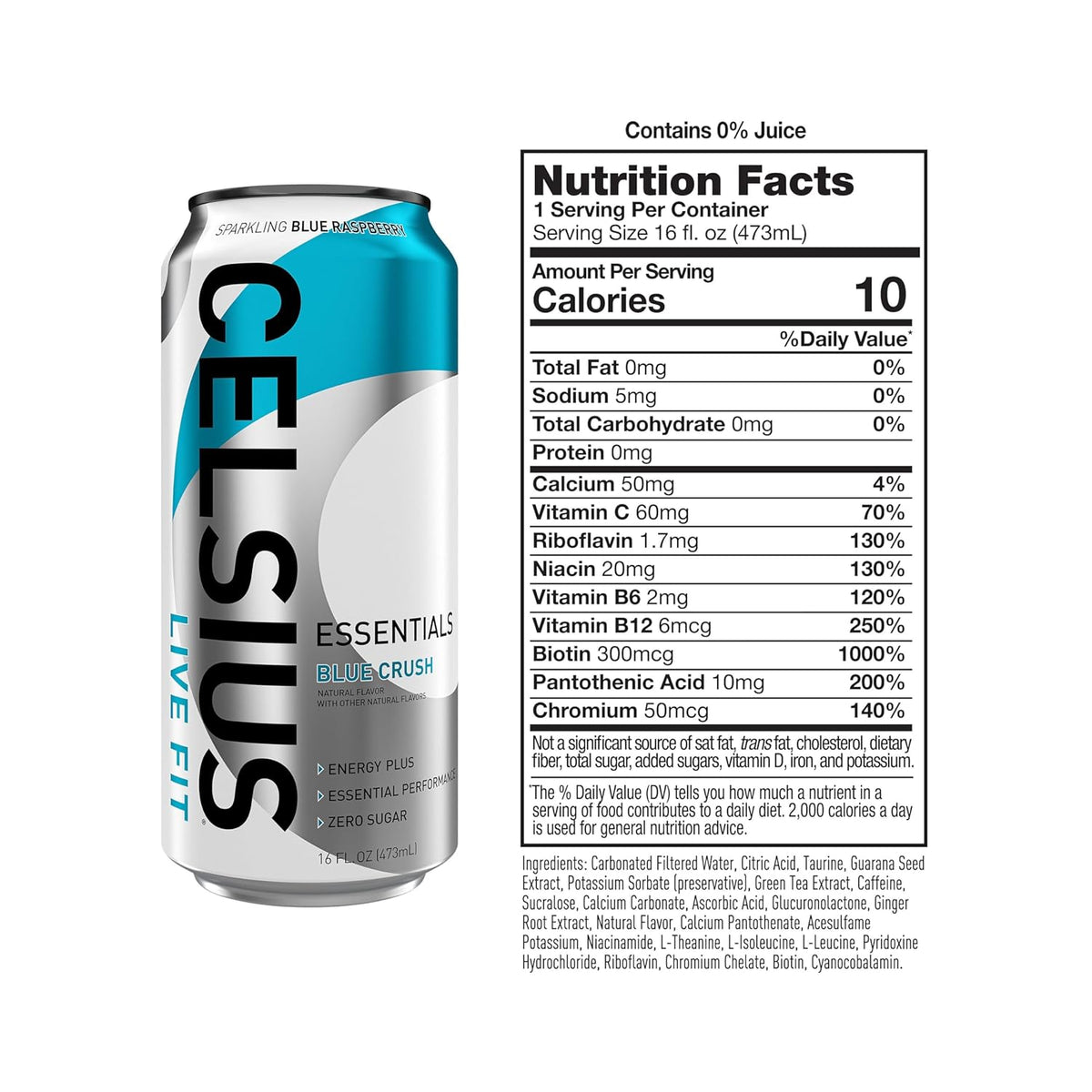 Sparkling Blue Crush, Sugar Free Performance Energy Drink, 16 Fl Oz (Pack of 12) - photo 2