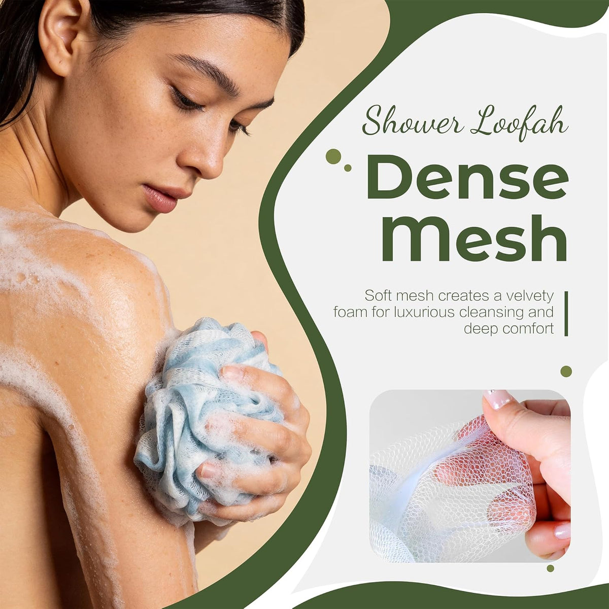 Loofah Sponge 4 Pack, Exfoliating Body Scrubber for Shower, Soft Bath Sponges with Hanging Loop, 60G Gentle Loofah for Women Men (Pastel Colors)