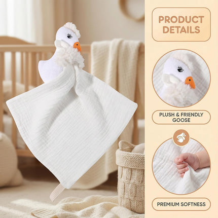 Baby Security Blanket Lovey with Plush Swan, White Muslin Cotton Comfort Blanket, Newborn to 36 Months, Soft Cuddle Toy