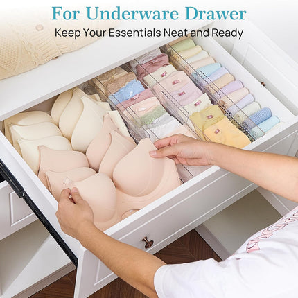 Vtopmart 12 Pack Drawer Dividers for Clothes, 4" High 10.2"-16.5" Adjustable Expandable Dresser Drawer Organizer, Clear Plastic Separators for Dresser, Baby Clothing, Underwear, Cosmetic, Toiletries