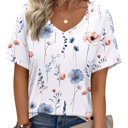 Blusas de verano para mujer, manga corta, casuales para trabajo, camiseta con cuello V de moda