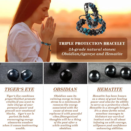 Triple Protection Bracelet - for Protect & Balance - Energy Crystal Handmade Bracelets for Men Women