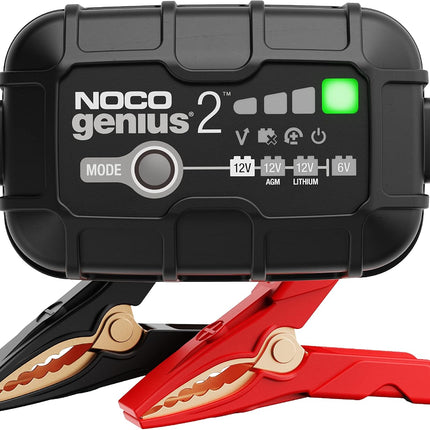 NOCO GENIUS2: 2A 6V/12V Smart Battery Charger – Automatic Maintainer, Trickle Charger & Desulfator with Overcharge Protection & Temperature Compensation – for Lead-Acid & Lithium Batteries