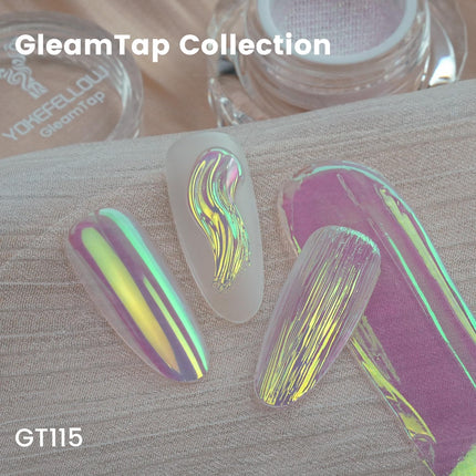 Yokefellow GleamTap Cushion Aurora Chrome Nail Powder -Mermaid Aurora Effect,Nail Art Glitter Decoration for Home DIY Salon Manicure (GT115 Ethereal/Pink Lilac with Gold Sheen)