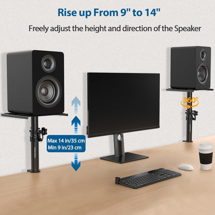 Set of 2 Desktop Clamp Speaker Stands Short Studio Monitor Stands Height Adjustable