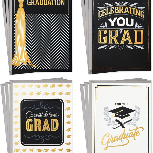 Graduation Cards Assortment, Black and Gold, Congratulations Grad (12