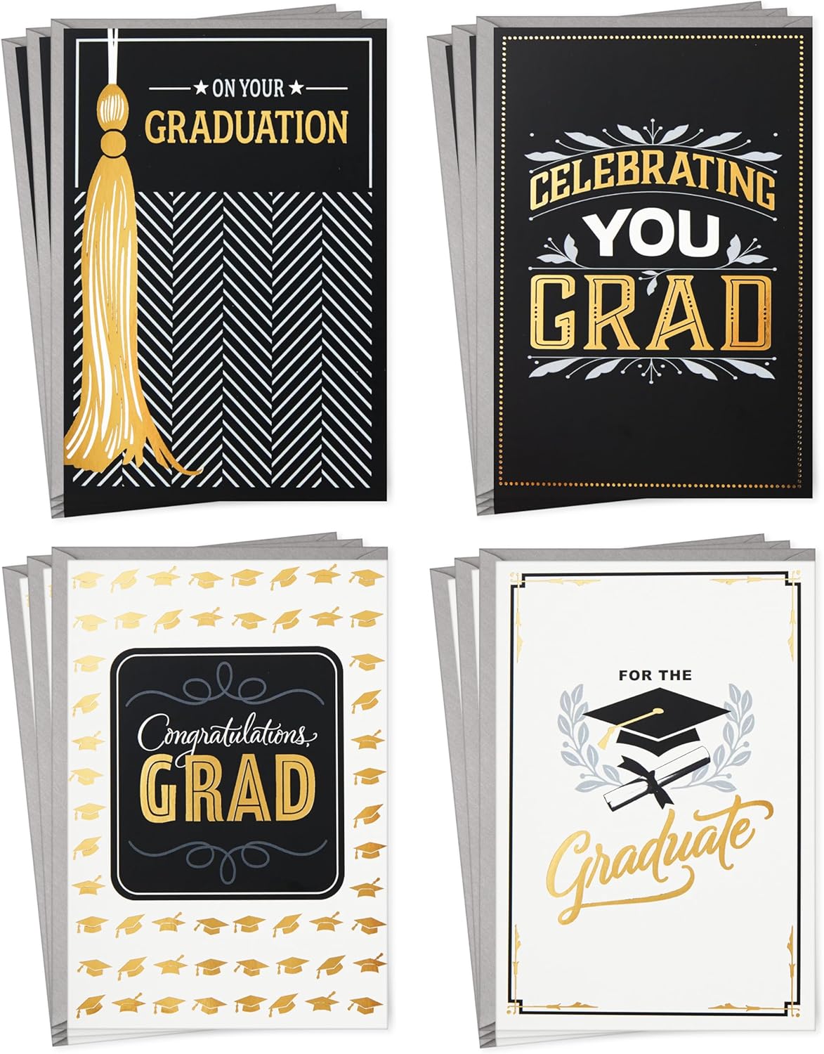 Graduation Cards Assortment, Black and Gold, Congratulations Grad (12
