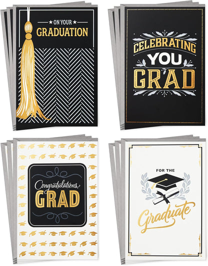 Graduation Cards Assortment, Black and Gold, Congratulations Grad (12