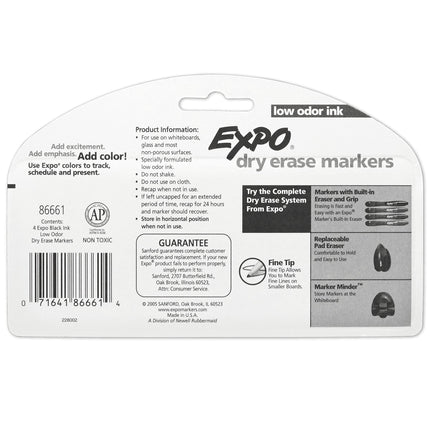 Low Odor Dry Erase Markers, Fine Tip, Black, 4 Count - Home Organization, Study Supplies
