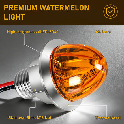 10PCS Mini Watermelon Lights, 3/4 Inch Strobe & Constant Dual Function Amber LED Watermelon Lights, IP65 Waterproof Side Clearance Tail Griller Flash Lights Turn Signal for 12V Semi Trailers Trucks RV
