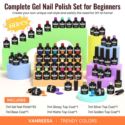 60 Pcs Gel Nail Polish Set, 55 Colors Gel Polish with Base Coat & 4 Effects Top Coat Full-Color Nail - photo 8