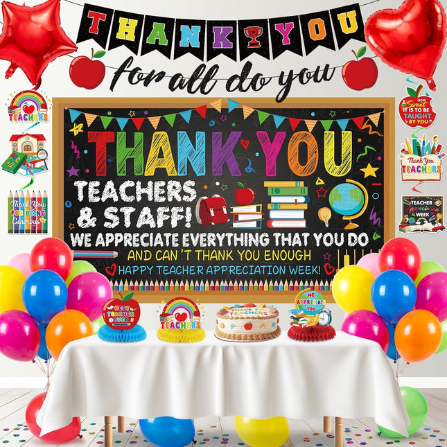 Teacher Appreciation Decorations Set with Backdrop and Swirls