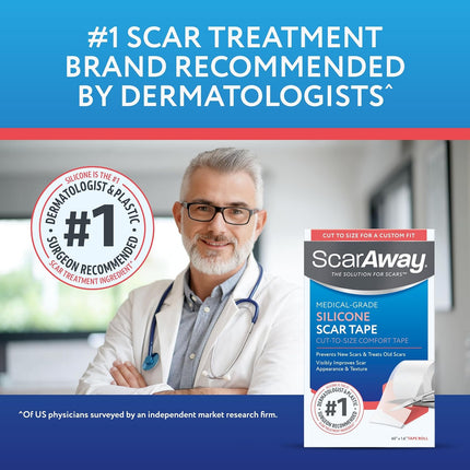 ScarAway Clear Silicone Scar Tape, Medical-Grade Cut-to-Size Silicone Strip for Surgery, Burn, Hypertrophic & Keloid Scars, Self-Adhesive, Water-Resistant, 1 Roll