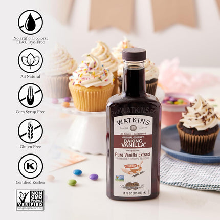 Watkins All Natural Original Gourmet Baking Vanilla, with Pure Vanilla Extract, 11 Fl Oz (Pack of 1) - Packaging May Vary