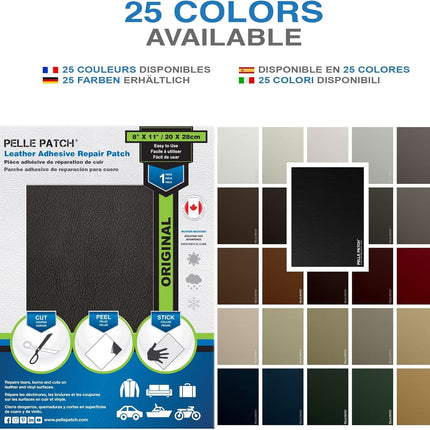Black Leather Patch Car Seat Repair Kit - 25 Colors Available - Original 8x11 - Black