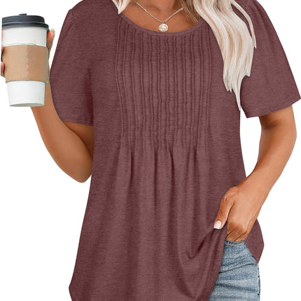 Womens T Shirts Short Sleeve Tops Pleated Dressy Casual Flowy Summer Blouses