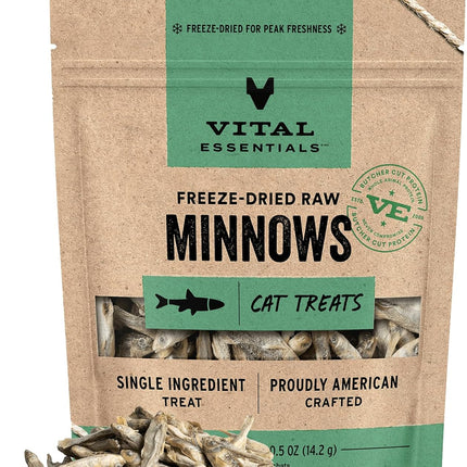 Vital Essentials Freeze Dried Minnows Cat Treats | Single Ingredient | Premium Quality | Grain Free, Healthy Treats for Cats, 0.5 oz Bag