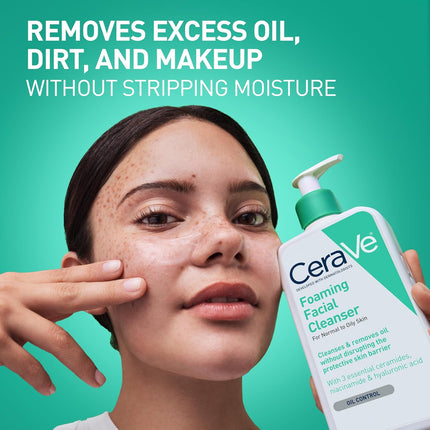 CeraVe Foaming Facial Cleanser, Daily Face Wash for Oily Skin, Hyaluronic Acid + Ceramides + Niacinamide, Fragrance Free & Paraben Free, Non-Drying Oil Control Face Wash, 8 Fluid Ounces
