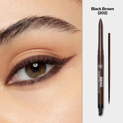 Pencil Waterproof Eyeliner, Smudge-Proof, Eye Makeup with Built-In Sharpener, 202 Black Brown, 0.01 oz