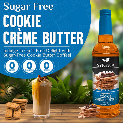 Syruvia Sugar Free Coffee Syrup, Cookie Creme Butter Flavored Syrup for Drinks, Lattes, and Desserts – 25.4 fl oz