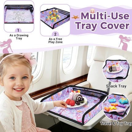 COOLBEBE Airplane Tray Table Cover – Foldable Travel Tray Cover for Toddlers 1-3 – Universal Fit for Airplane, Car Seat, High Chair – Machine Washable, Portable (Mermaid)