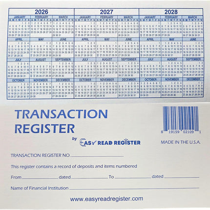 Checkbook Registers, 26-27-28 Calendars, Made in USA
