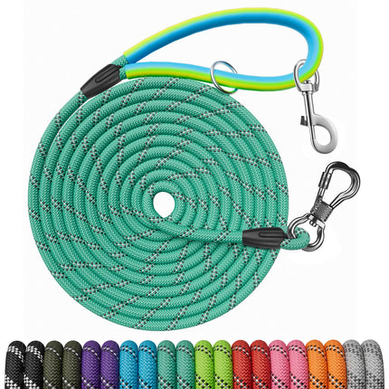 30 FT Dog Leash, Obedience Recall Training Agility Lead, with 2 Swivel Hooks, Reflective Threads and Soft Handle, Puppy Leash for Walking, Hunting, Camping for Small Medium and Large Dogs-Black