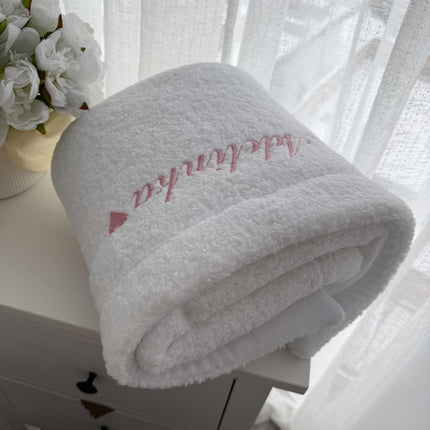Teddy Neutral Newborn Baby Blanket 100×80 cm – Plush Teddy Fur & Cotton Velour Infant Blanket, Lightweight or Warm Lined Option, Personalized or Plain (White)