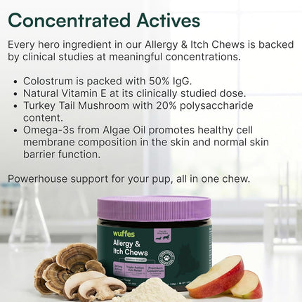 Wuffes Allergy & Itch Soft Chews, Dog Allergy Support with Colostrum, Vitamin E and Omega 3s for Dogs, Non-Drowsy Immune and Itchy Skin Support for All Dogs, 60 Soft Chews (12 oz)