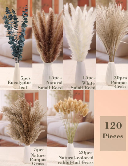 120 PCS Dried Pampas Grass, Dried Flowers, Reed Grass Bouquet for Bohemian Flowers Home Table Wedding - photo 2
