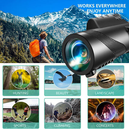 Monocular-Telescope 80x100 High Powered Monoculars High Definition for Adults High Powered with Smartphone Adapter Telescope Hunting Wildlife Bird Watching Travel Camping Hiking-Black