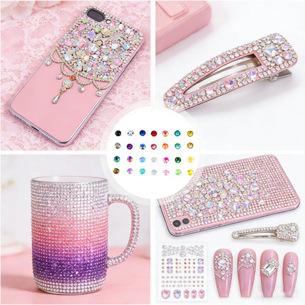 28 Colors Resin Jelly Gems Bedazzling Kit, 3mm Flatback Rhinestone Gems for Nail Art Crafts, with 3 Bottles B7000 Glue for Clothes, Shoes, Bedazzled DIY Jewelry Making Heavy Duty Weather Resistant