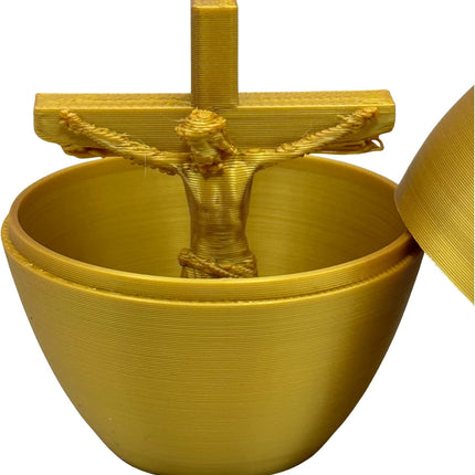 Jesus on the Cross Easter Egg – Christian Easter Gift, Religious Easter Egg with Crucifix Figure Inside, Faith-Based Easter Basket Stuffer, Meaningful Resurrection Sunday Gift (Gold Jesus)