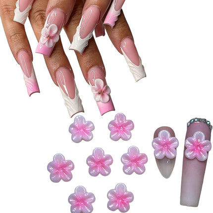 Set 8Pcs Gel 3D Flowers Nails Charms Handmade by Gel, Design for Medium & Long Nail 3D Flower for Nail Art Floral Salon Decor for Women Girls (White Orchid-Medium 8PCs)