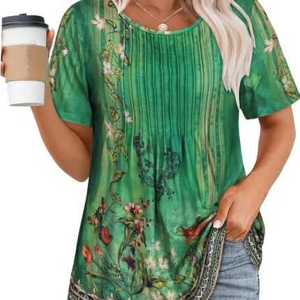 Womens T Shirts Short Sleeve Tops Pleated Dressy Casual Flowy Summer Blouses