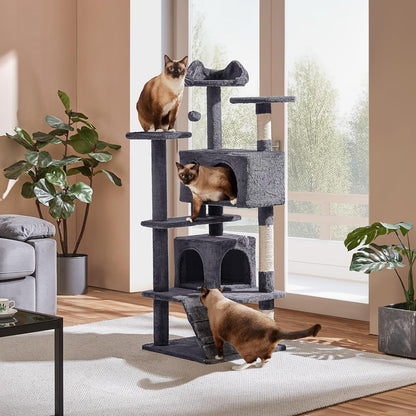 54in Cat Tree, Multi-Level Cat Tower with Spacious Kitten-ear Perch, 2 Cozy Caves, Scratching Posts - photo 2