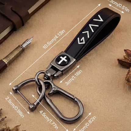 Graduation Gifts, Cross Keychain for Men, Leather Jesus Cross Keychain, Christian Gifts Key chain for Men, Husband, Dad