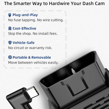 USB-C Dash Cam Hardwire Kit – OBD Power Cable with 24/7 Parking Mode, Low Voltage Protection & Driver Detection, Compatible with Redtiger, Wolfbox, Vantrue, Viofo, TERUNSOUL and Most Dash Cameras