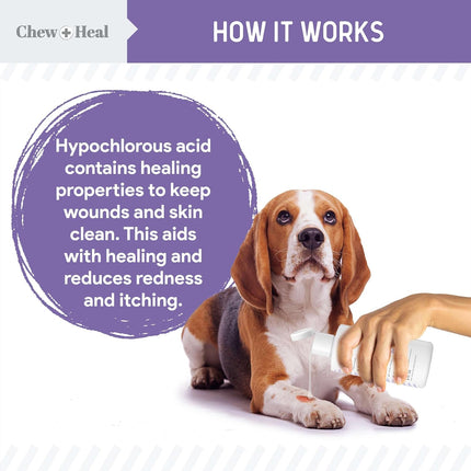 Chew + Heal Labs Hypochlorous Acid Lotion for Dogs – 2oz Dog Wound Spray for Cuts, Burns, Sores, Abrasions, and More – Non Toxic and Chemical Free Hot Spot Lotion – Made in the USA